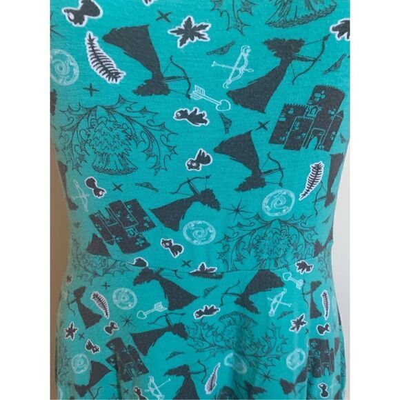 Disney Women's Short Sleeve Criss Cross Back A-Line Dress Green Black Size Large - Picture 2 of 10